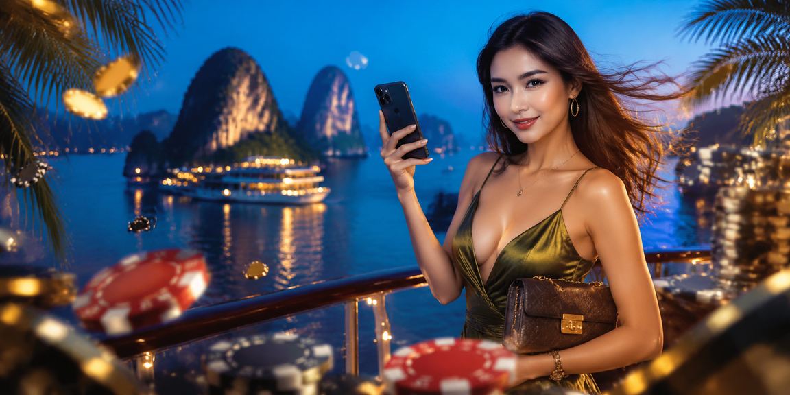 Vịnh Hạ Long minh họa người dùng theo dõi sự kiện và Jackpot trên điện thoại